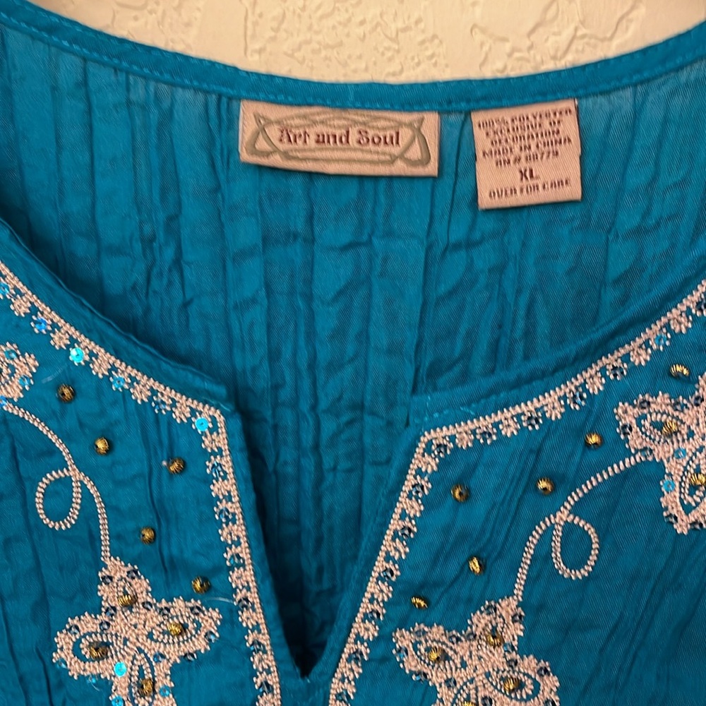 Scully Blue Embellished Sleeveless Blouse - Picture 2 of 7